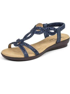 Stylish Rhinestone Open Toe Flat Sandals, Comfortable Slip-On Elastic Straps for